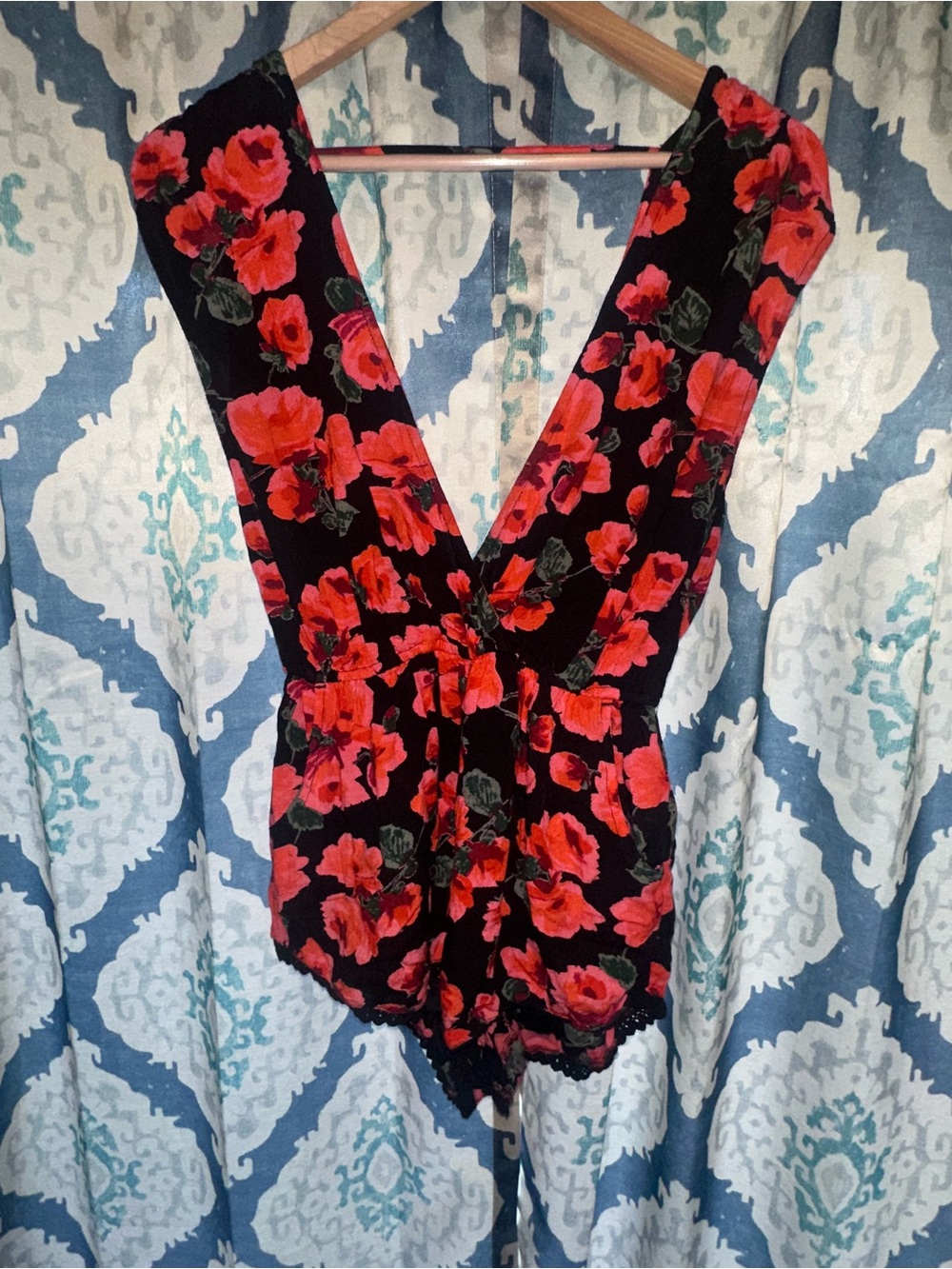 Billabong Red Floral Deep V Romper | Boho Festival Summer